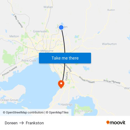 Doreen to Frankston map