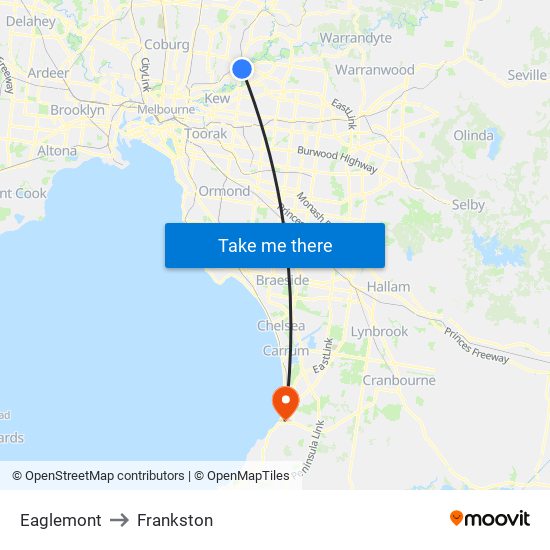 Eaglemont to Frankston map