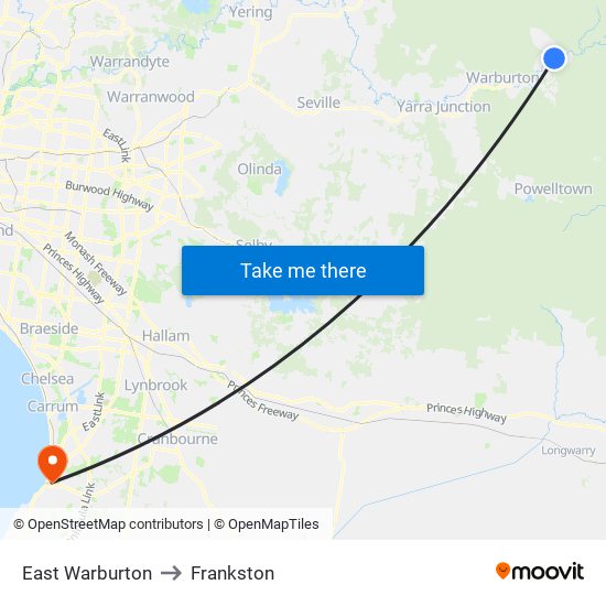 East Warburton to Frankston map