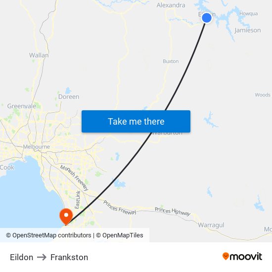 Eildon to Frankston map