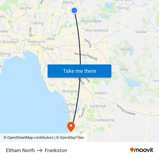 Eltham North to Frankston map