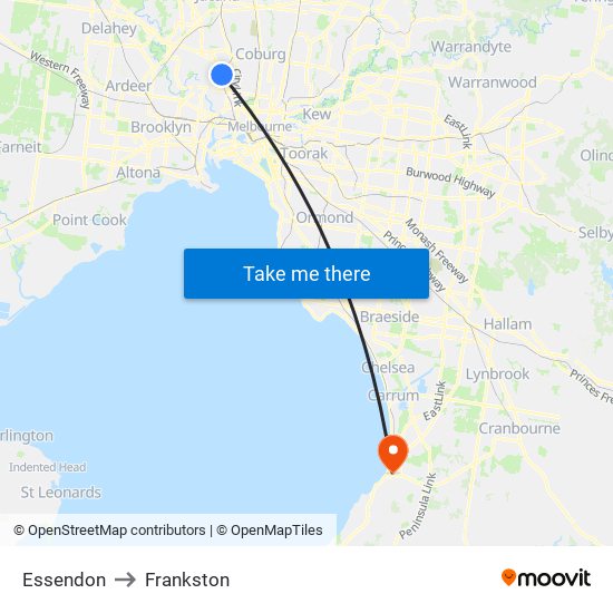 Essendon to Frankston map