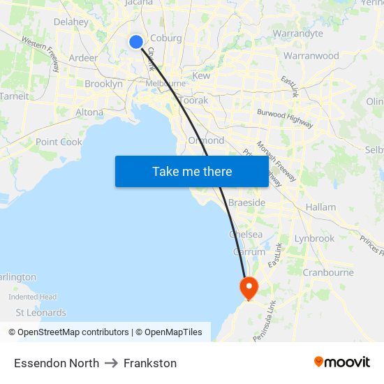 Essendon North to Frankston map