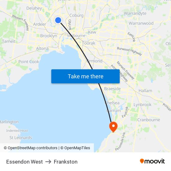 Essendon West to Frankston map