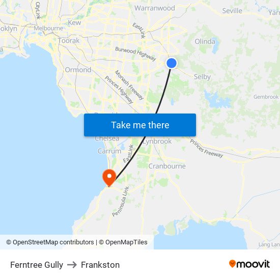 Ferntree Gully to Frankston map