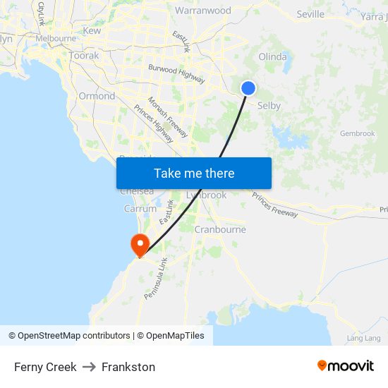 Ferny Creek to Frankston map