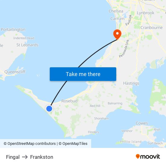 Fingal to Frankston map