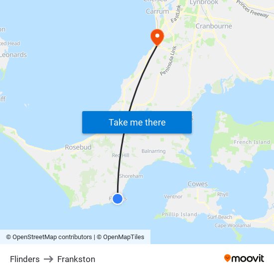 Flinders to Frankston map