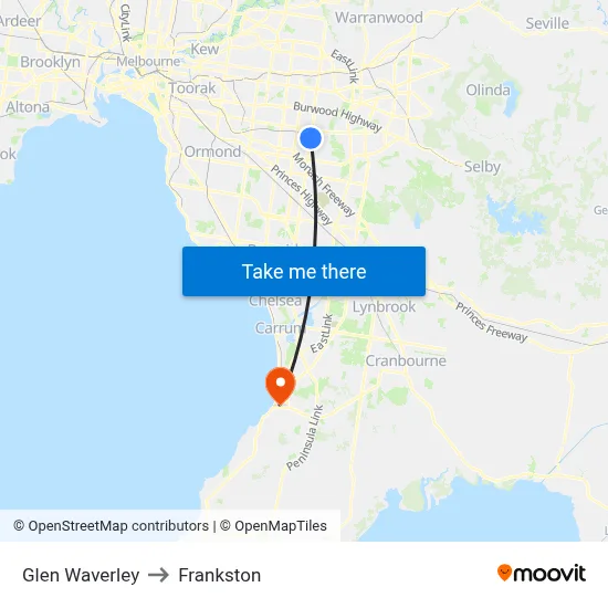 Glen Waverley to Frankston map