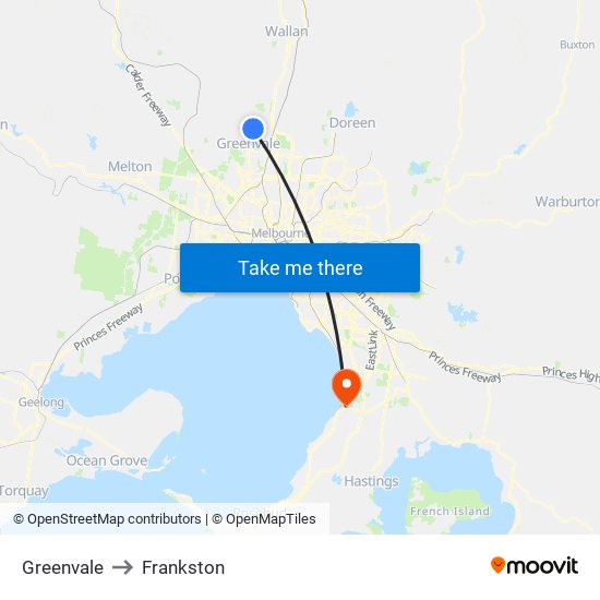 Greenvale to Frankston map