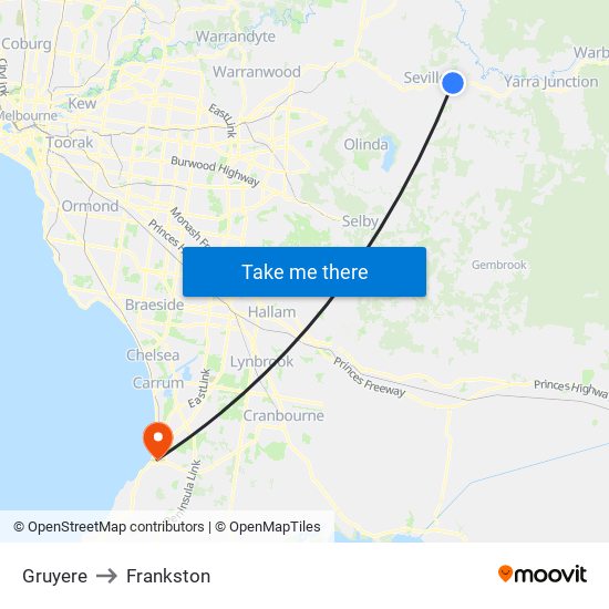 Gruyere to Frankston map