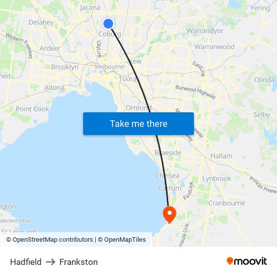 Hadfield to Frankston map