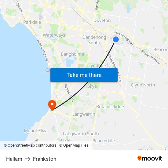 Hallam to Frankston map