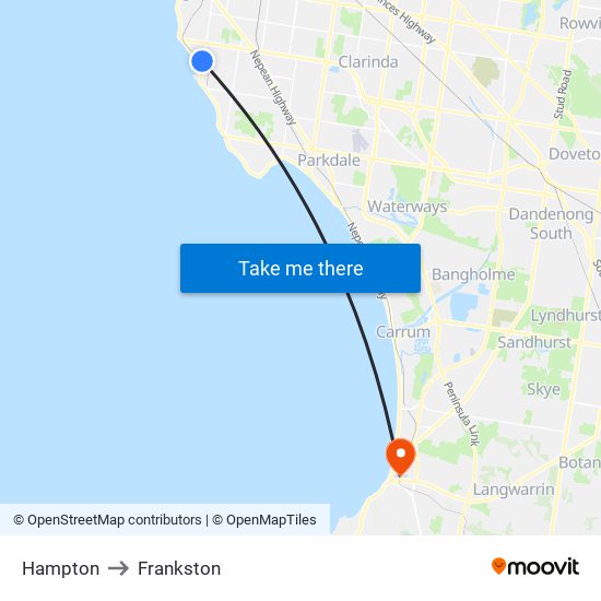 Hampton to Frankston map