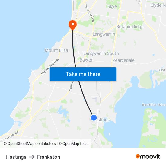 Hastings to Frankston map