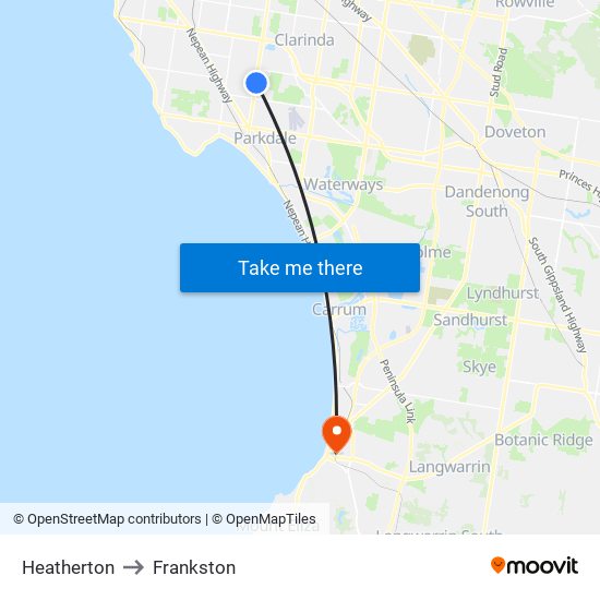 Heatherton to Frankston map