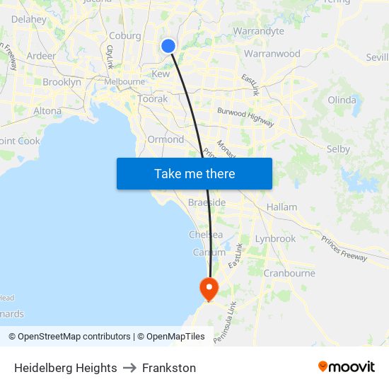 Heidelberg Heights to Frankston map