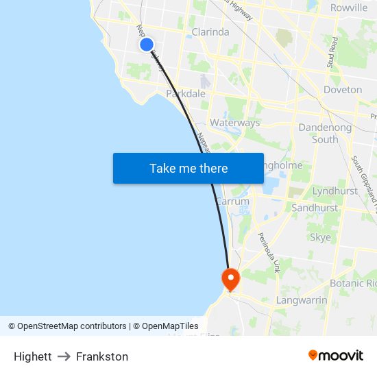 Highett to Frankston map