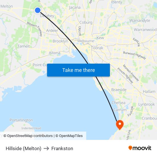 Hillside (Melton) to Frankston map