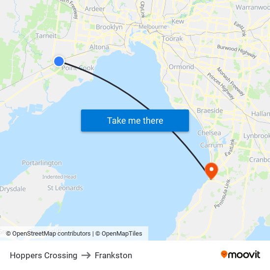 Hoppers Crossing to Frankston map