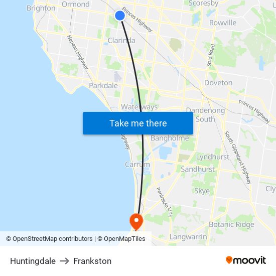 Huntingdale to Frankston map