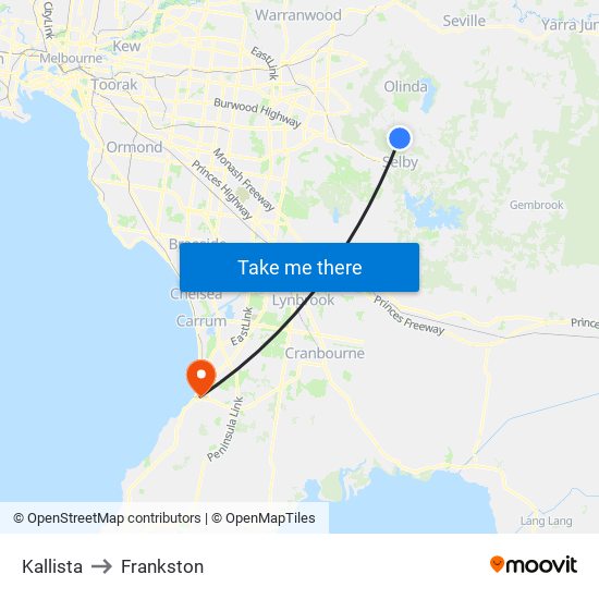 Kallista to Frankston map