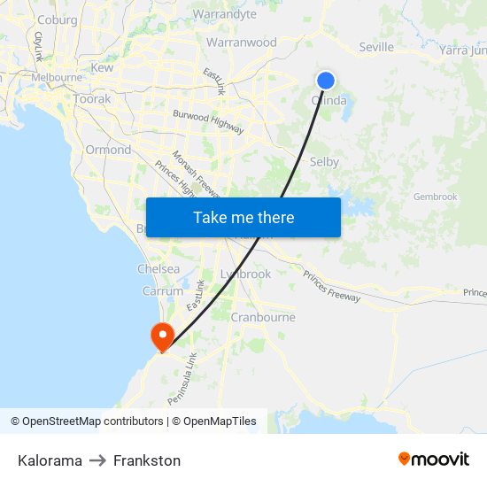 Kalorama to Frankston map