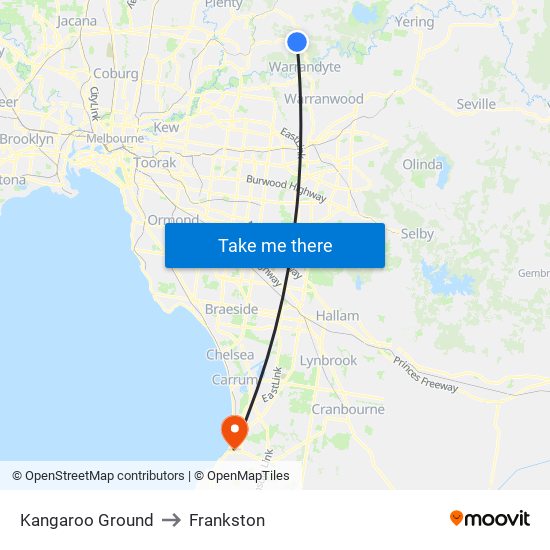 Kangaroo Ground to Frankston map