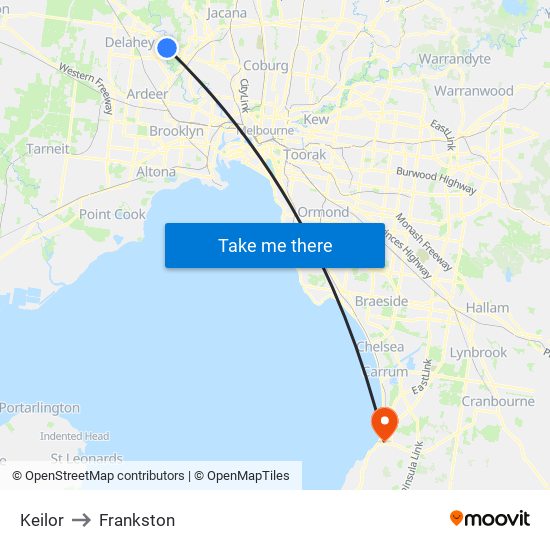 Keilor to Frankston map