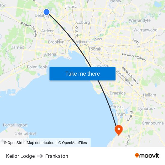 Keilor Lodge to Frankston map