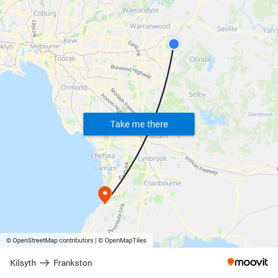 Kilsyth to Frankston map