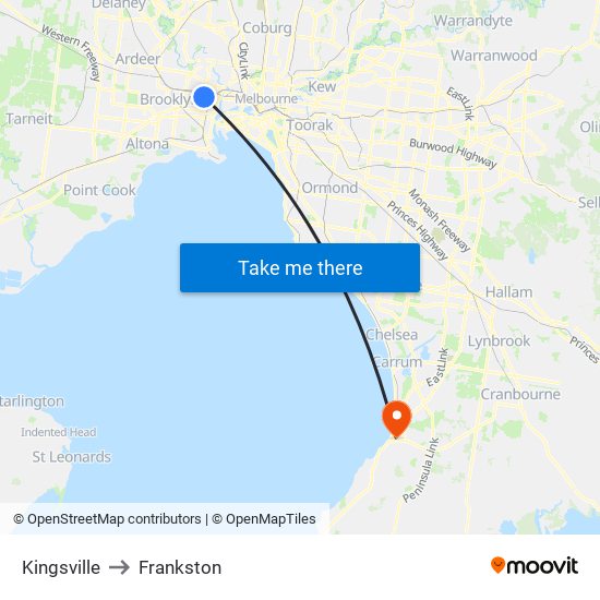 Kingsville to Frankston map