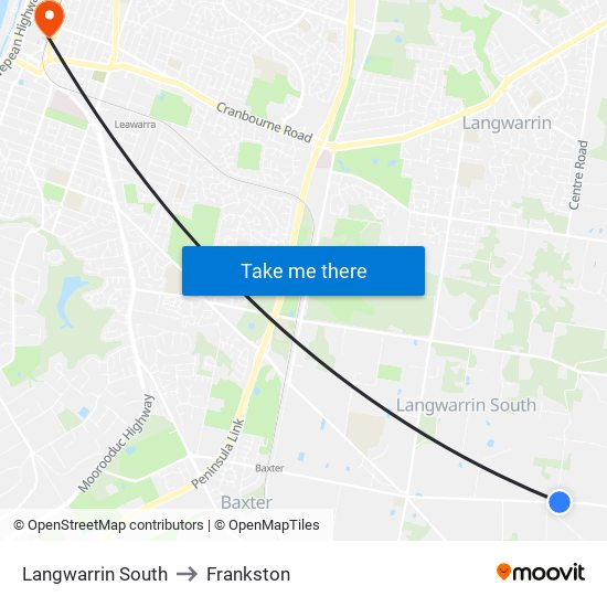 Langwarrin South to Frankston map