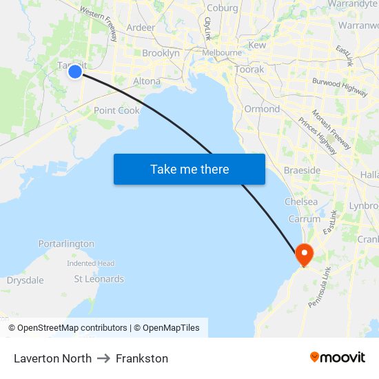 Laverton North to Frankston map