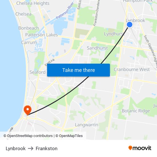 Lynbrook to Frankston map