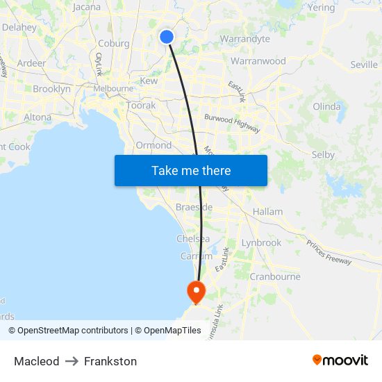 Macleod to Frankston map