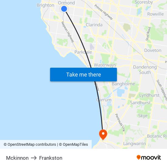 Mckinnon to Frankston map