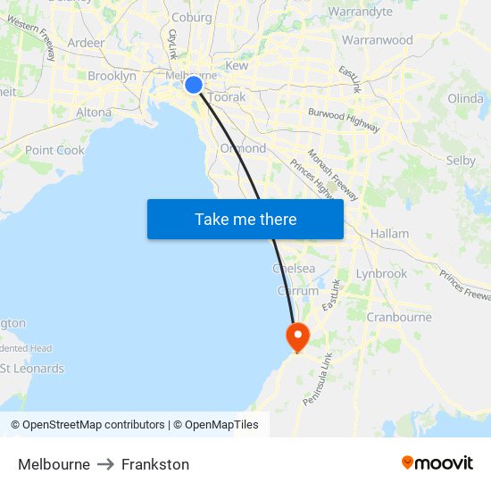 Melbourne to Frankston map