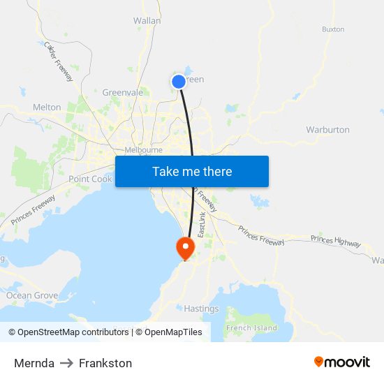 Mernda to Frankston map