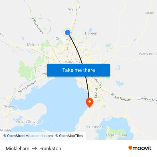 Mickleham to Frankston map