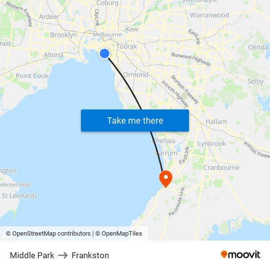 Middle Park to Frankston map