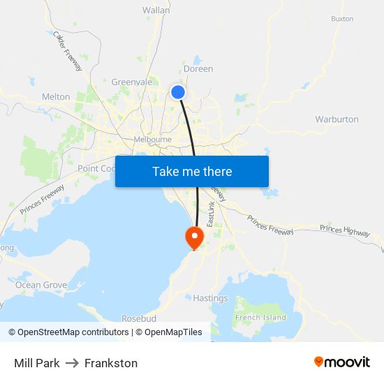 Mill Park to Frankston map