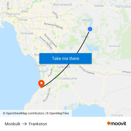 Monbulk to Frankston map