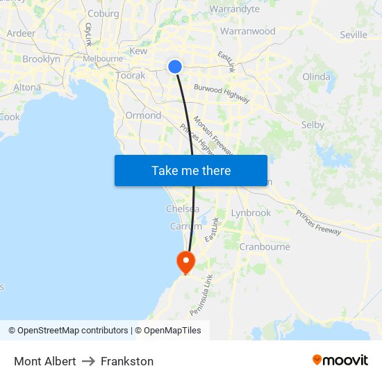 Mont Albert to Frankston map