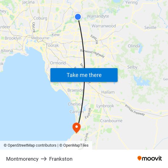 Montmorency to Frankston map