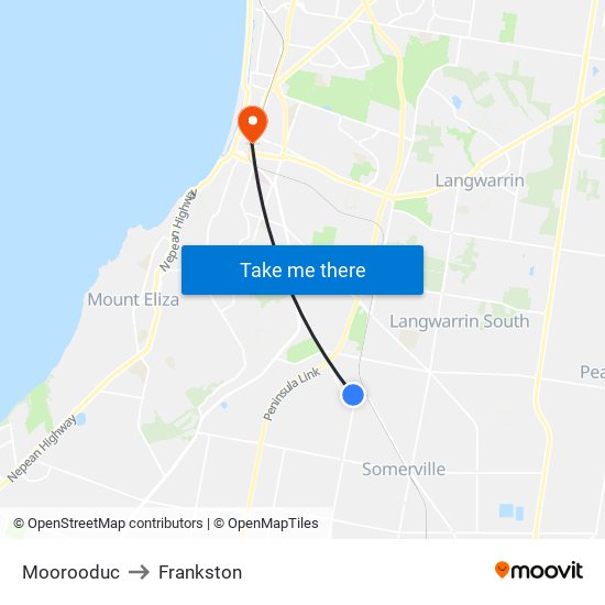 Moorooduc to Frankston map