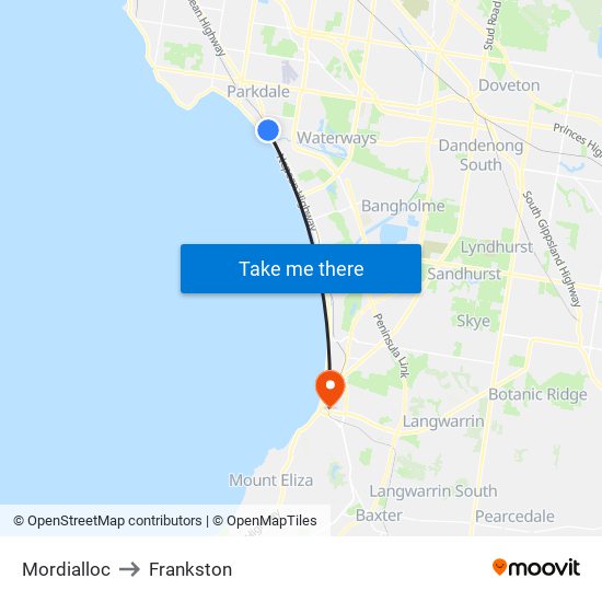 Mordialloc to Frankston map