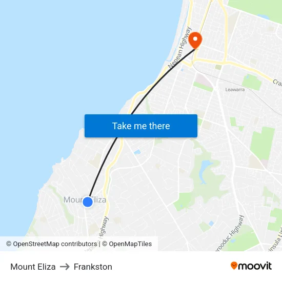 Mount Eliza to Frankston map
