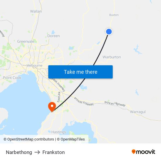 Narbethong to Frankston map