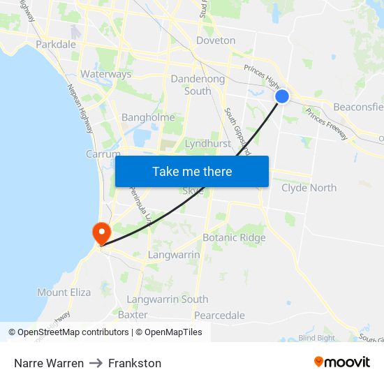 Narre Warren to Frankston map